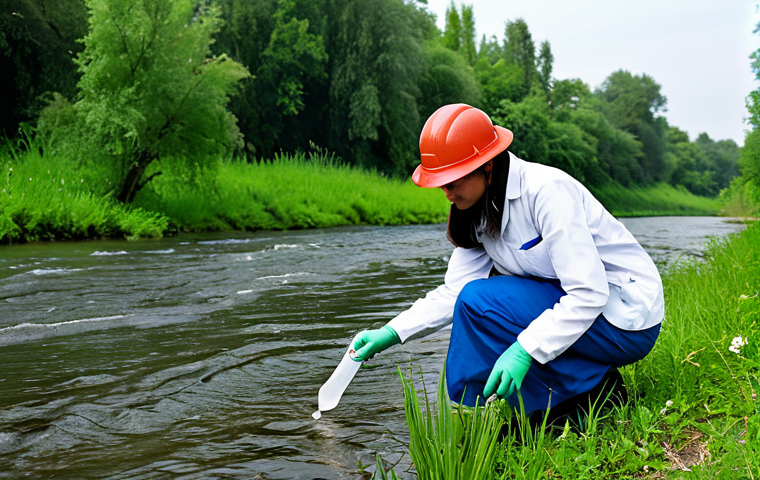 **

"A professional environmental scientist, fully clothed in appropriate field attire, examining a water sample by a clean riverbank. Lush greenery in the background, representing a healthy ecosystem. Safe for work, appropriate content, perfect anatomy, correct proportions, well-formed hands, professional, modest, family-friendly, high quality, professional photography."

**
