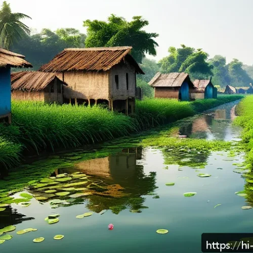 수질환경 분야 연구 동향 - A vibrant depiction of bioremediation in action at a serene Indian riverbank, showcasing diverse nat...