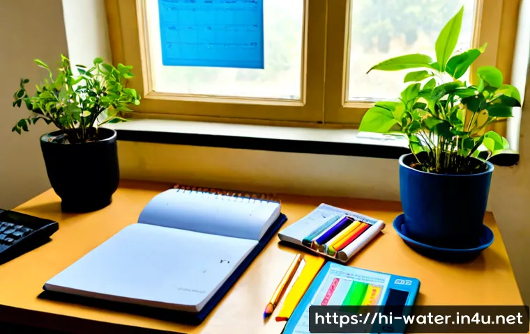 Home 17 수질환경기사 학습자료 추천 - Photorealistic study desk for a Hindi-speaking environmental engineering student in India, neatly ar...